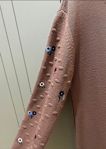 Nakış Detaylı Pembe triko Kadın Kazak - Görsel 2