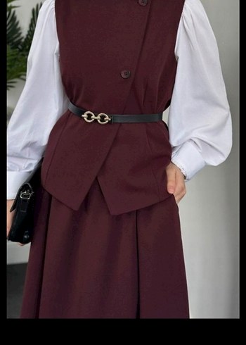 Bordo Kemerli Uzun Kadın Elbise - Görsel 2