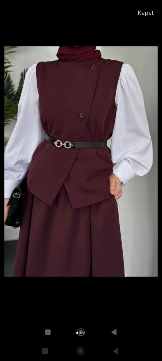 Bordo Kemerli Uzun Kadın Elbise - Görsel 2