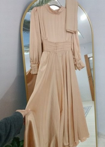 Bej Drapeli Uzun Abiye Elbise - Görsel 2