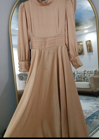 Bej Drapeli Uzun Abiye Elbise - Görsel 3