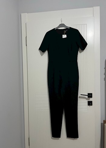 Siyah Kadın Midi Tulum, Kısa Kollu, Regular Fit