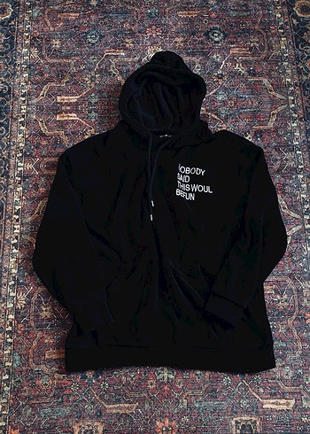 Addax Ambar Siyah Kapüşonlu Baskılı Oversize Sweatshirt