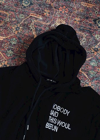 Ambar Siyah Kapüşonlu Baskılı Oversize Sweatshirt