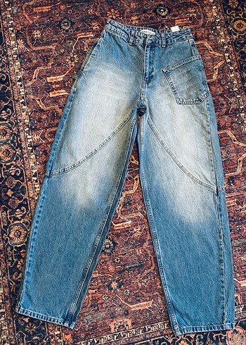 Bohem Loose Fit Mavi Midi Denim Pantolon