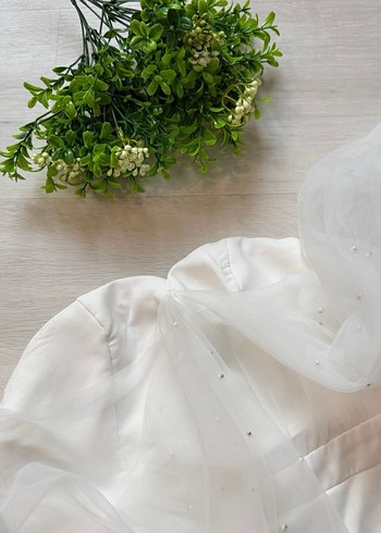 Beyaz Straplez Bohem Mini Gelinlik - Görsel 4