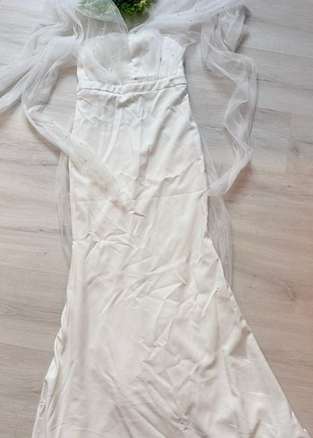 Beyaz Straplez Bohem Mini Gelinlik - Görsel 2