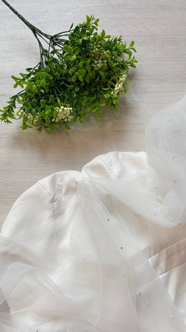 Beyaz Straplez Bohem Mini Gelinlik - Görsel 4