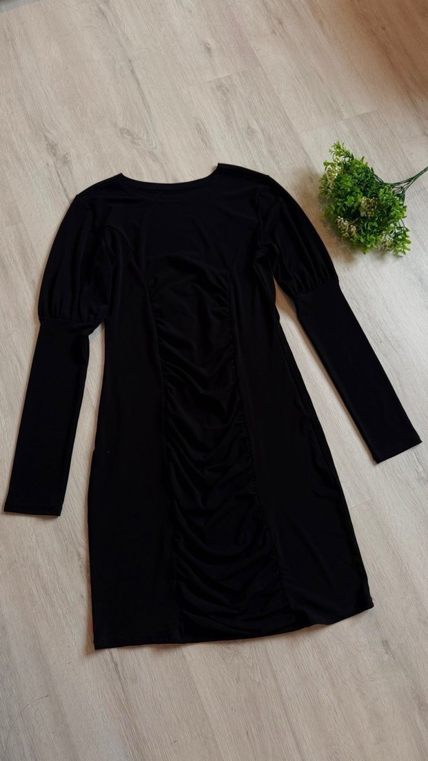 Uzun Kollu Siyah Gotik Midi Elbise - Görsel 2