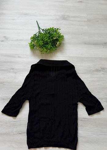 Siyah Kısa Kollu Örgü Tshirt - Görsel 2