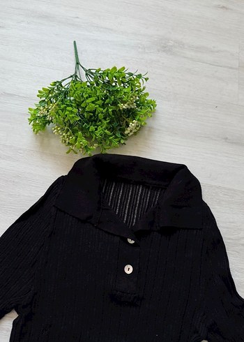 Siyah Kısa Kollu Örgü Tshirt - Görsel 3