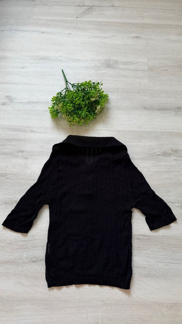 Siyah Kısa Kollu Örgü Tshirt - Görsel 2