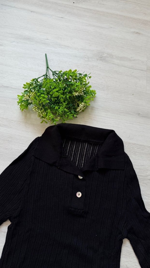 Siyah Kısa Kollu Örgü Tshirt - Görsel 3