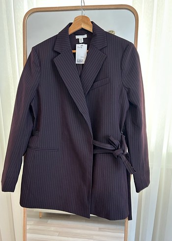 H&MBordo Çizgili Kadın Blazer Ceket - Görsel 3