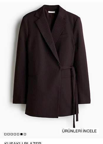 H&MBordo Çizgili Kadın Blazer Ceket - Görsel 2