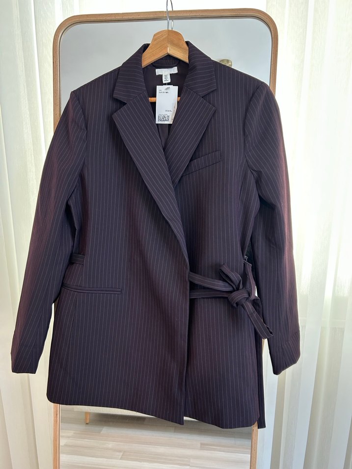 H&MBordo Çizgili Kadın Blazer Ceket - Görsel 3