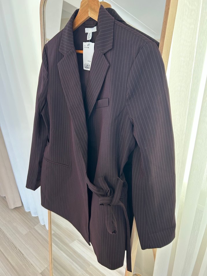H&MBordo Çizgili Kadın Blazer Ceket - Görsel 5
