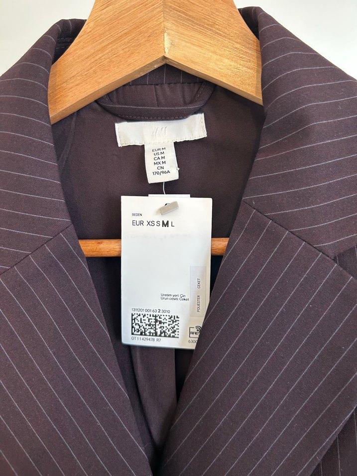 H&MBordo Çizgili Kadın Blazer Ceket - Görsel 4