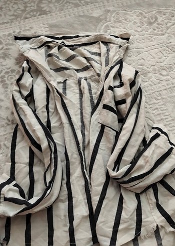 Bohem Zebra Desenli Uzun Kollu Keten Gömlek
