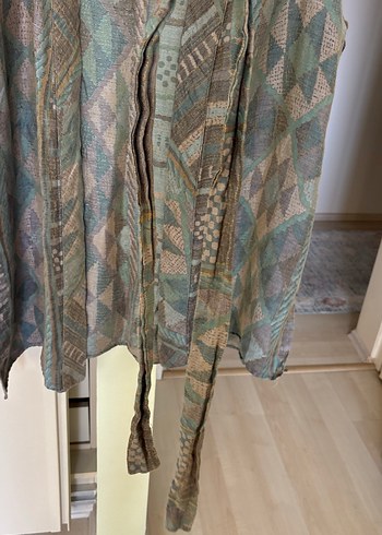 m Beden gri Renk Fahhar Soft Renkli Seyyar Kuşaklı Kimono