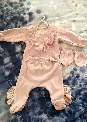 Pembe Dantel Detaylı Bebek Kız Takımı