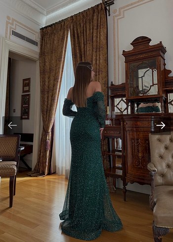 m Beden Ellinor Kayık Yaka Taşlı Yeşil Abiye