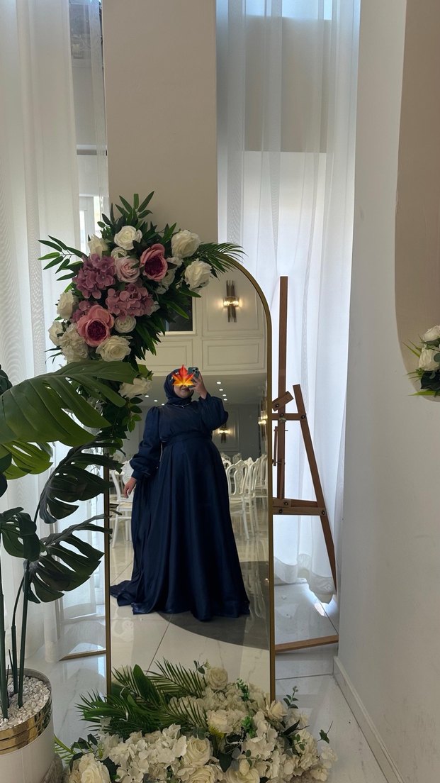 Lacivert Uzun Kollu Yüksek Yakalı Kadın Abiye - Görsel 2