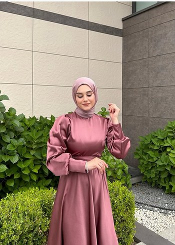 Abiye Gül kurusu Uzun Kollu Drapeli Kadın Abiye Elbise