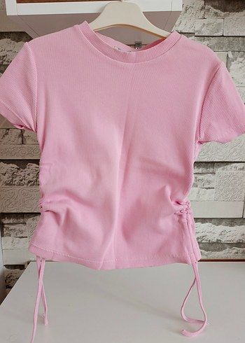 Pembe Kısa Kollu Tişört-Crop