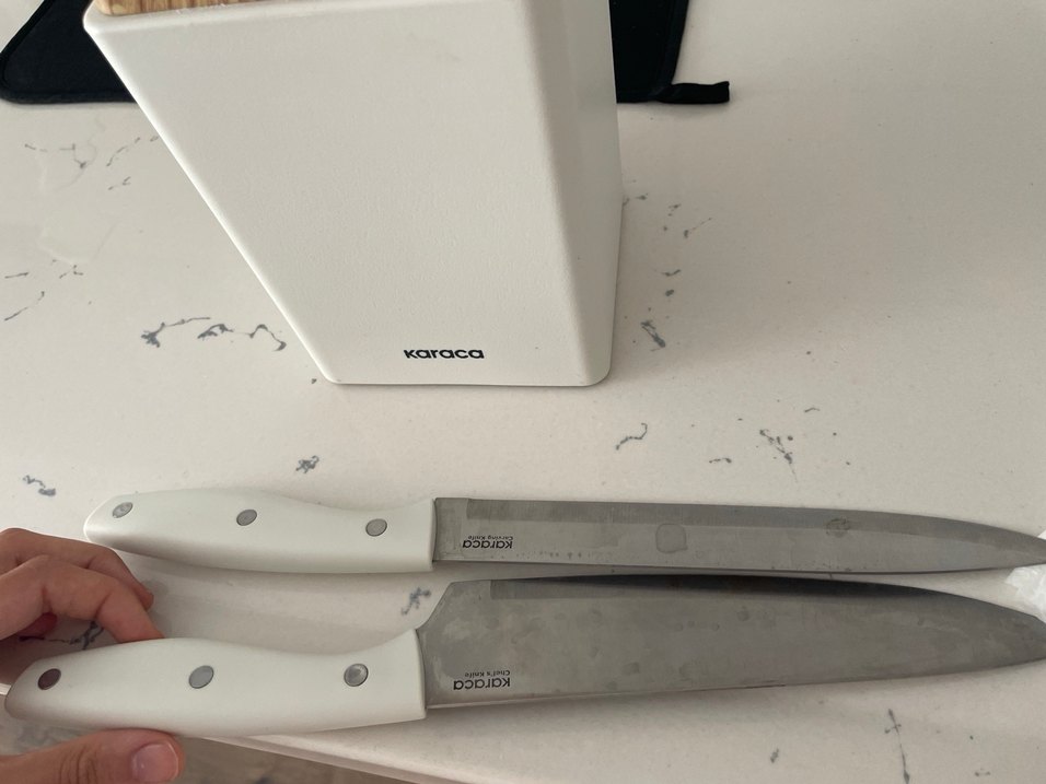 Beyaz Saplı Karaca Bıçak Seti ve Ahşap Stand - Görsel 2