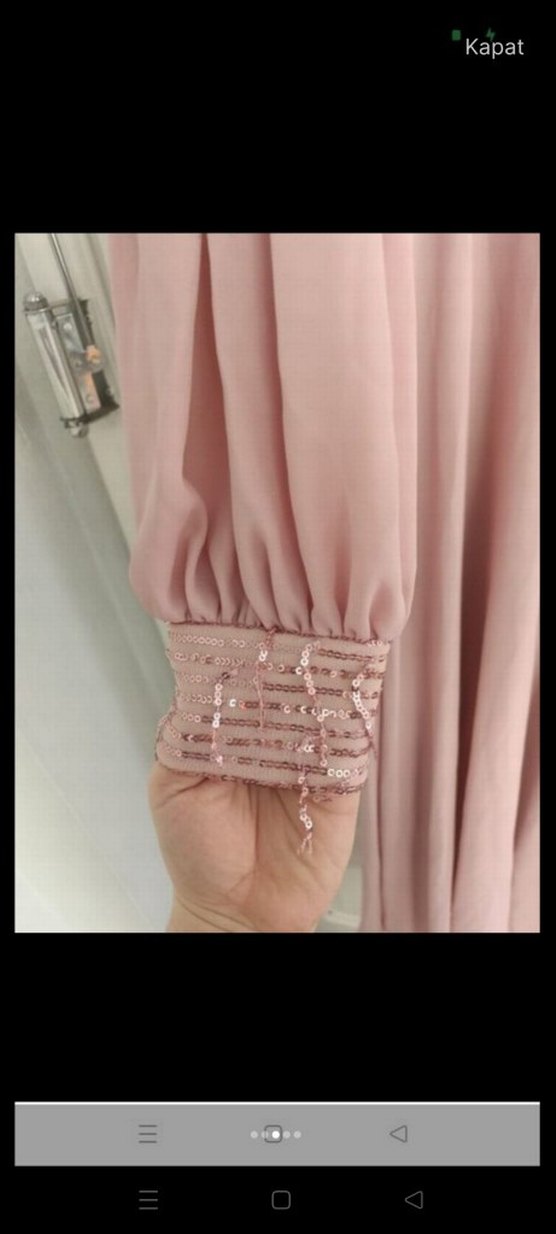 Uzun Kollu Pembe Drape Abiye Elbise - Görsel 3