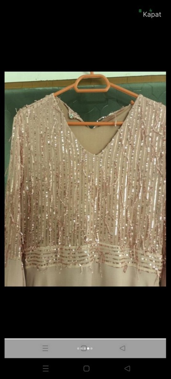 Uzun Kollu Pembe Drape Abiye Elbise - Görsel 5