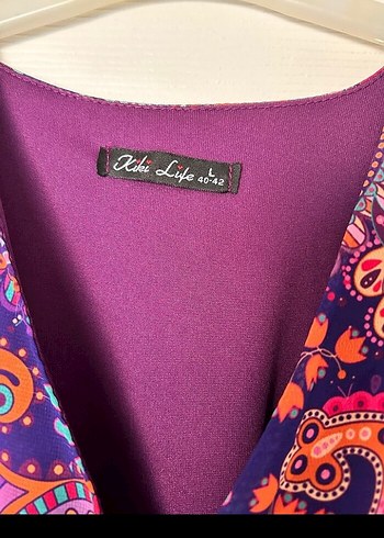 Renkli Uzun Kollu Bohem Desenli Elbise - Görsel 2