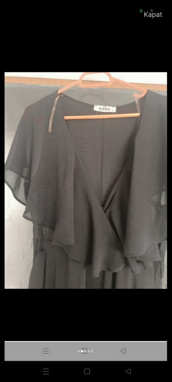 Gri V Yakalı Salaş Uzun Elbise - Görsel 2