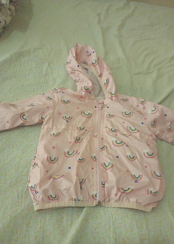 Kız Çocuk Pembe Baskılı Kapüşonlu Yağmurluk - Görsel 2
