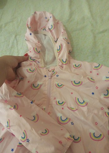 Kız Çocuk Pembe Baskılı Kapüşonlu Yağmurluk - Görsel 3