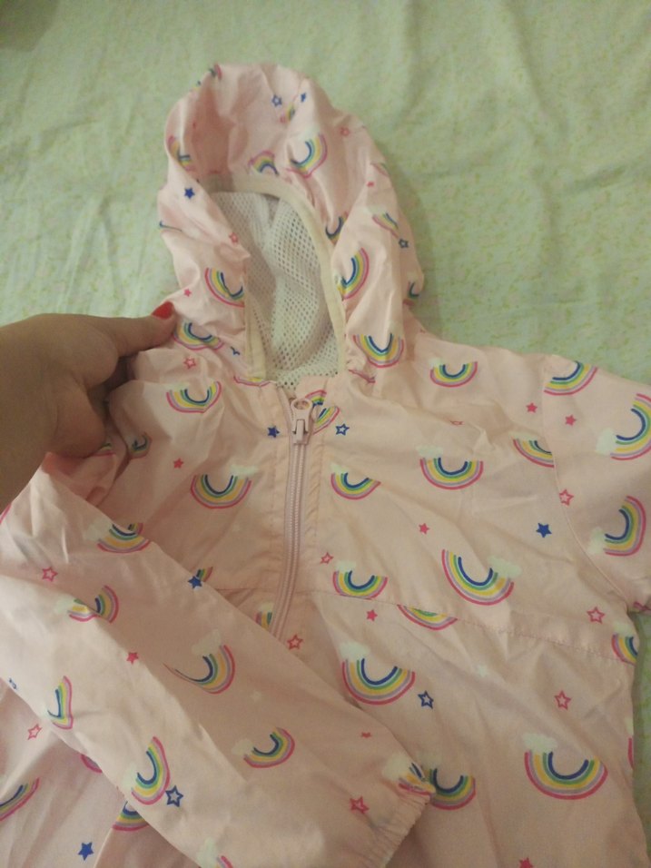 Kız Çocuk Pembe Baskılı Kapüşonlu Yağmurluk - Görsel 3