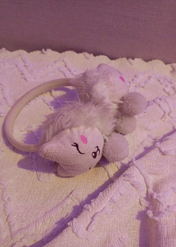 Pembe Kürklü Nakışlı Kız peluş kulaklık - Görsel 2
