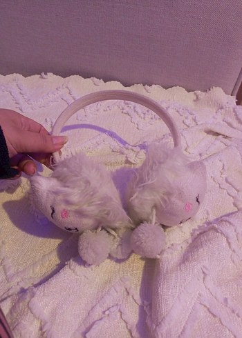 Pembe Kürklü Nakışlı Kız peluş kulaklık - Görsel 5