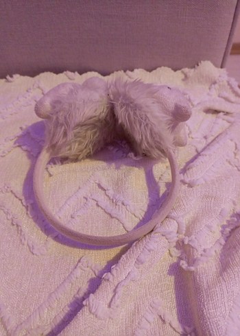 Pembe Kürklü Nakışlı Kız peluş kulaklık - Görsel 3