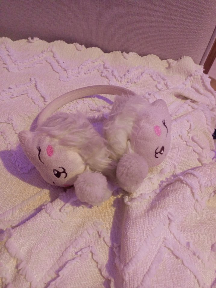 Pembe Kürklü Nakışlı Kız peluş kulaklık - Görsel 4