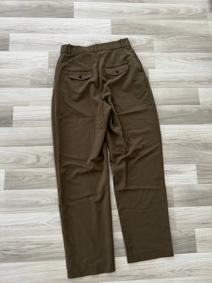 Haki Keten Pilili Kadın Pantolon - Görsel 3