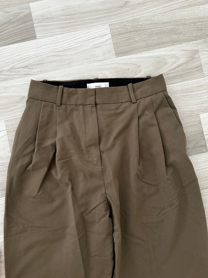 Haki Keten Pilili Kadın Pantolon - Görsel 2