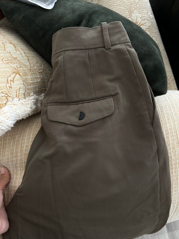 Haki Keten Pilili Kadın Pantolon - Görsel 4