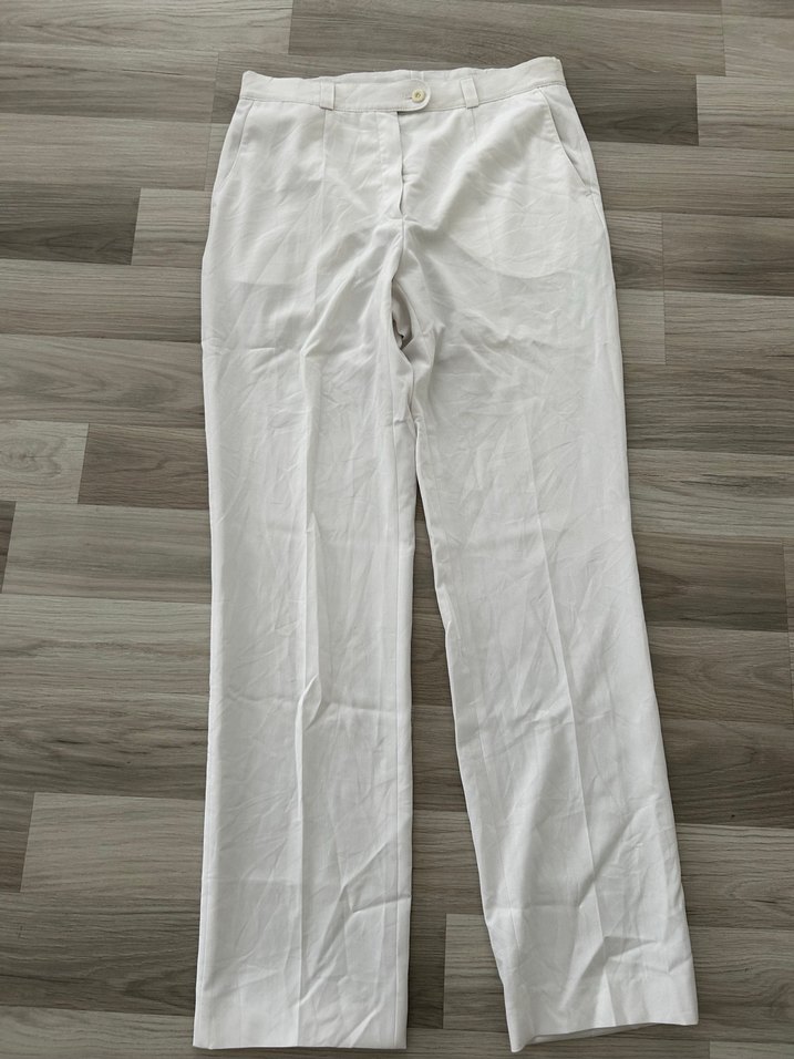 Beyaz Kadın Keten Kumaş Pantolon - Görsel 2