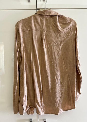 Bej Parlak Keten Kadın Gömlek - Görsel 2