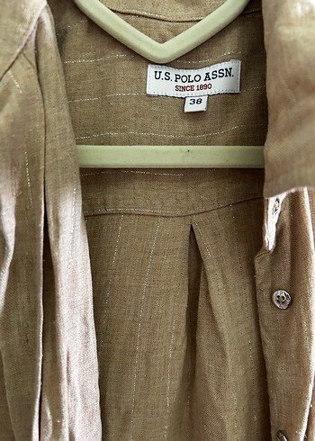 Bej Parlak Keten Kadın Gömlek - Görsel 3