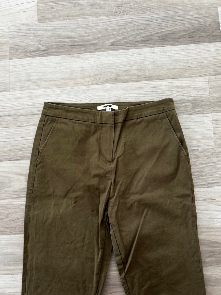 Kadın Keten Kumaş Haki Pantolon - Görsel 2