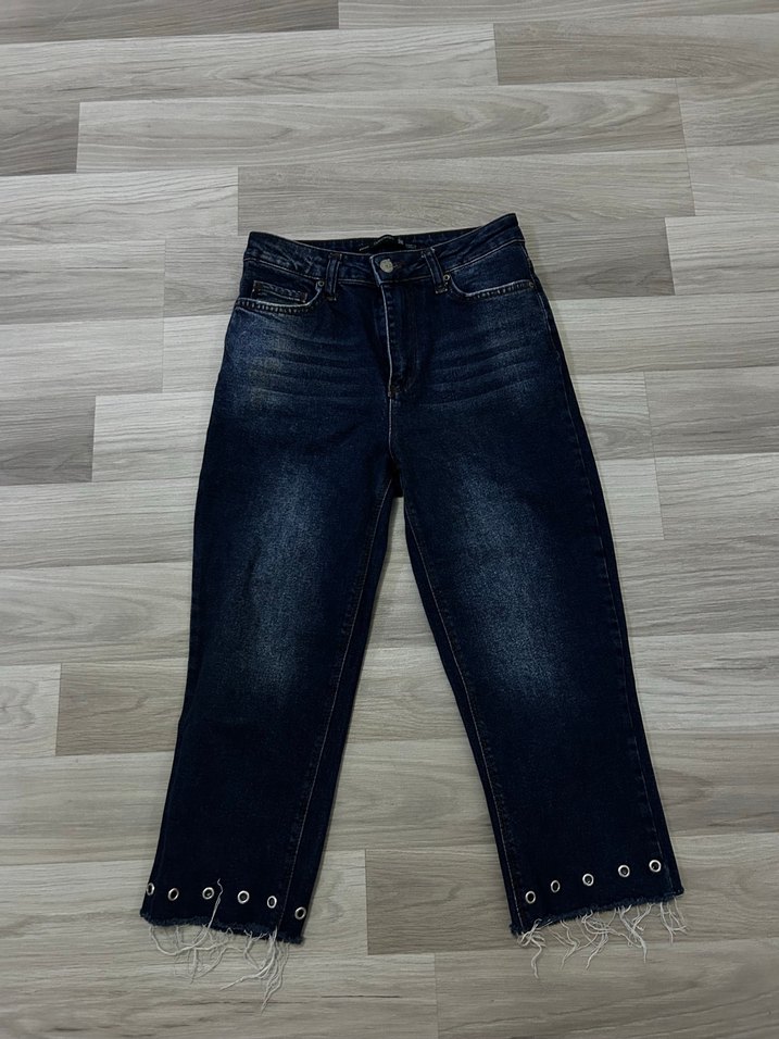 Kadın Lacivert Bol Kesim Midi Kot Pantolon - Görsel 2