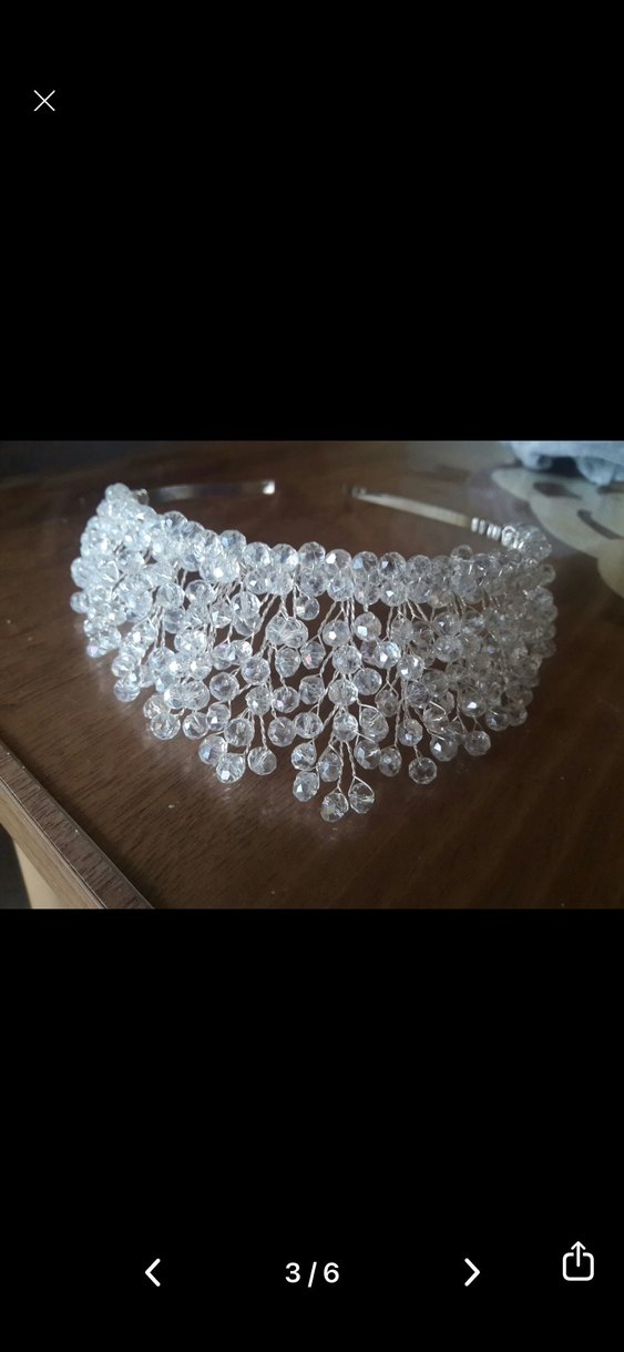 Boncuk İşlemeli Modern Beyaz Gelin Tacı - Görsel 2